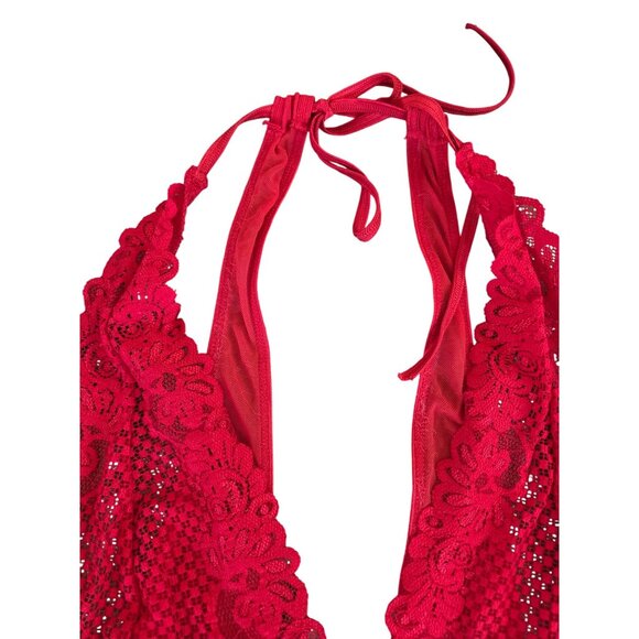 Escanté Red Lace Babydoll Nightgown Size 1X Handkerchief Hem Racerback - Picture 5 of 11